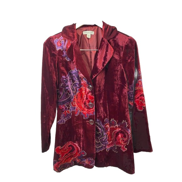 Coldwater Creek Long Blazer Jacket Red Velvet Whimsy goth Academia Boho Sz 4 - Picture 4 of 8